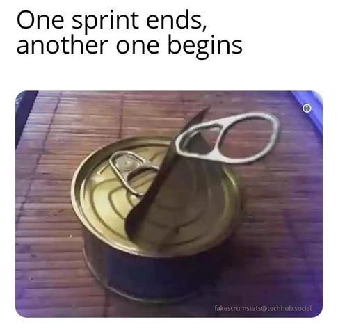 Photo of a pull lid of a can peeled back revealing a other lid.

Caption: One sprint ends, another one begins