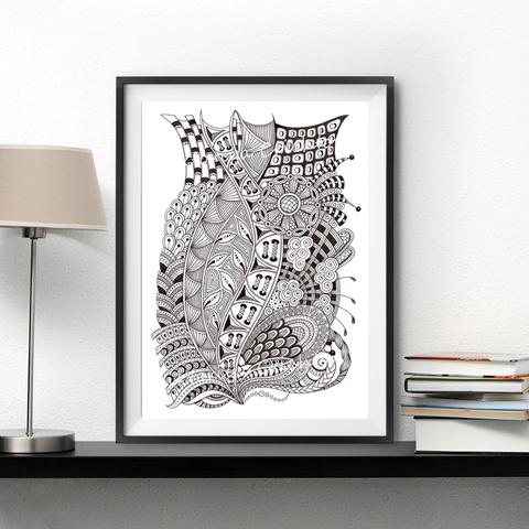 Zenart 3. Abstract modern drawing in zenart style. Graphic interior poster. Digital art print.