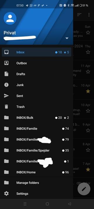 The only way to see subfolders (here of Inbox) is in the list of all folders