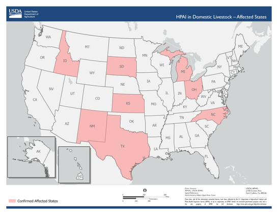 H5N1 Influenza Virus Epizootics in Milking Cows, as of April 22 2024.