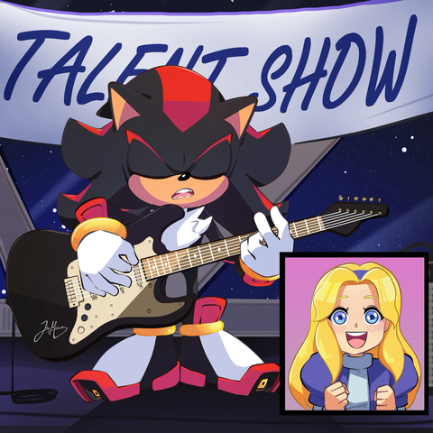 Shadow the Hedgehog playing the guitar in a talent show