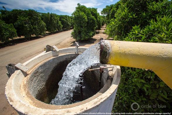 photo - groundwater pumping to cistern with fruit trees, Central Valley, Southern California
