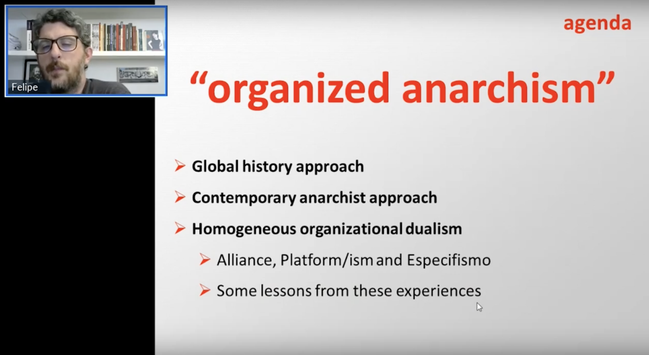 Screenshot of Felipe Corrêa's presentation about organized anarchism