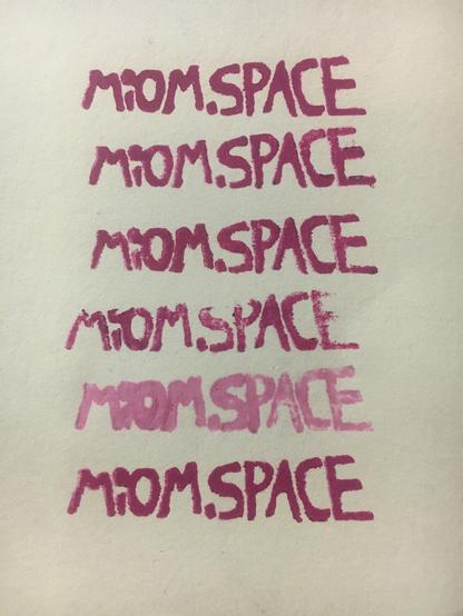 Postcard showing the words miom space (miom.space) printed 6 times in rows one below the other. It looks stamped.