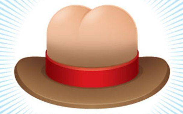 Illustration of a top hat shaped like an ass.