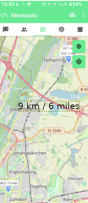 map showing two nodes that are in direct contact from Ismaning to Munich