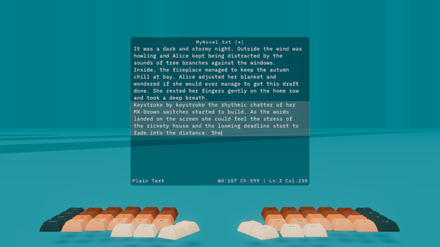 A screenshot of the distraction-free writing mode in Typing Simulator