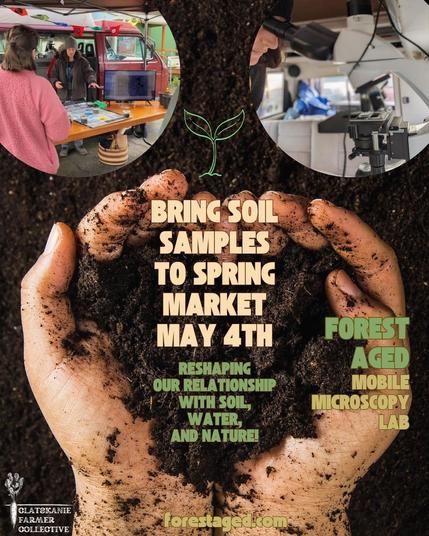 Soil Testing Flyer with cream and green text over photo of two hands cupping rich, dark soul
