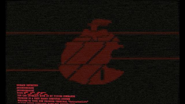The image depicts what appears to be a dark, glitchy computer terminal screen with text that evokes a sense of cyber intrigue and menace. The screen is predominantly black, with horizontal red lines and noise that simulate a poor or disrupted connection. Prominently in the center is a large, pixelated graphic of a three-dimensional "epel" slashed through the middle, rendered in a deep red tone against the dark background, creating a sense of foreboding. Below the number, there is red text with a few words in yellow, adding to the eerie and malfunctioning aesthetic. The text reads: