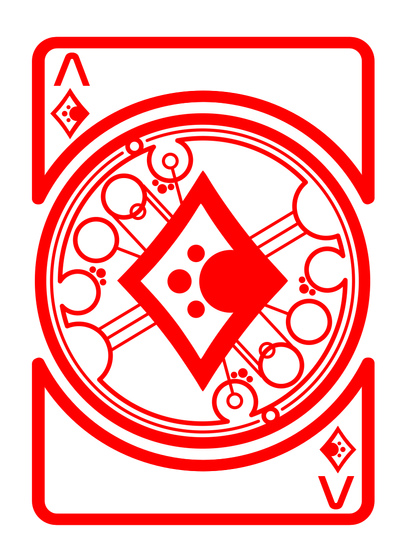 Playing card design of an A of Diamonds using a conlang (constructed language) for the fictional Timelords of Doctor Who.