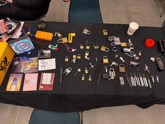 Temporary chaos post office (left) and locks with lock pins (right)