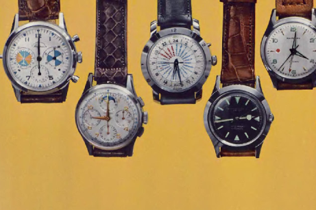 1957 A Collection of Luxury Watches on Display

The image showcases a grouping of six luxury wristwatches, each distinct in design and color.
They are arranged side by side against a plain background, highlighting their craftsmanship and details.
The watches vary in style and functionality, suggesting an array of options for potential buyers or enthusiasts.
