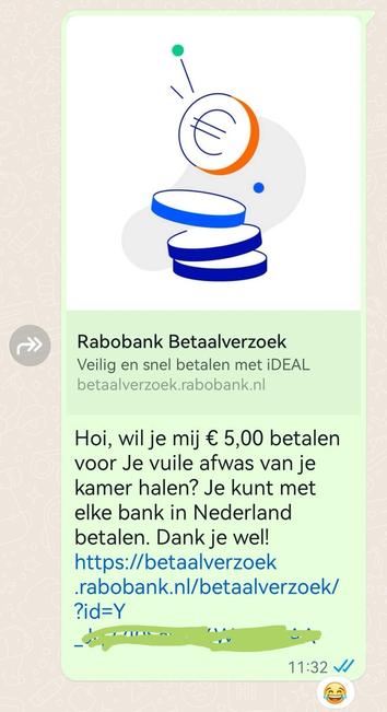 Betaalverzoek voor het opruimen van de afwas.
