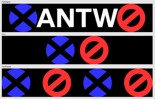 Horizontal mock-ups using my logo for a potential collar label.

First is the plain logo
Second is both X and 0 icon in the centre
Third is two sets of icon spaced horizontally