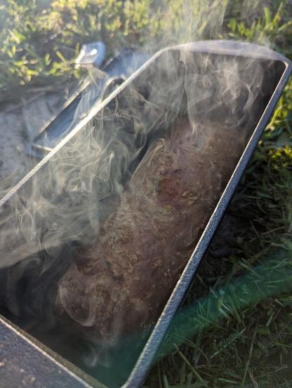 Steam and smoke from opened form