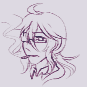 Portrait sketch of Kasane Ted. He's mildly annoyed while smoking a cigarette.