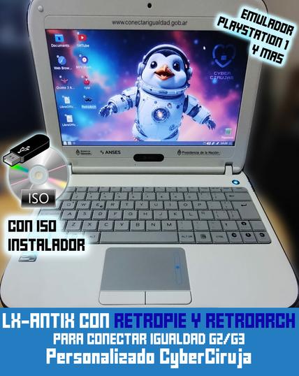 Netbook G2 o G3 del programa Conectar Igualdad con LX-AntiX con RetroPie y RetroArch, distro con #juegos y #emualdores para #GNU con #Linux.