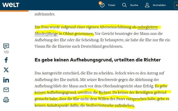 Die Frau wurde aufgrund einer eigenen Alterseinschätzung als unbegleitete Minderjährige in Obhut genommen. Vor Gericht beantragte der Mann nun die Aufhebung der Ehe oder die Scheidung. Er behauptete, sie habe die Ehe nur für ein Visum für die Einreise nach Deutschland geschlossen.

Es gebe keinen Aufhebungsgrund, urteilten die Richter
Das Amtsgericht entschied, die Ehe zu scheiden. Jedoch wies es den Antrag auf Aufhebung der Ehe zurück. Mit seiner Beschwerde gegen die Ablehnung der Aufhebung blieb der Mann auch vor dem Oberlandesgericht ohne Erfolg. Es gebe keinen Aufhebungsgrund, urteilten die Richter. Da keiner der Beteiligten geltend gemacht habe, dass die Ehe nicht dem Willen des Paars entsprochen habe, gebe es keinen Anhaltspunkt dafür, die Stellvertreterehe aufzuheben.