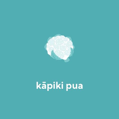 Screenshot from the app Drops showing a cartoon fldrawing of a head of cauliflower with the caption: kāpiki pua