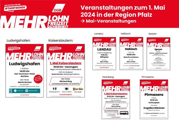 Übersicht Plakate zum #1MaiFeier in der #DGB Region #Pfalz