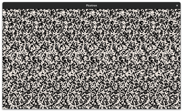 Noisy, pixelated black and white image. When looked at with correctly focused eyes, a rectangle protruding from the screen and a smaller rectangle protruding further are visible.