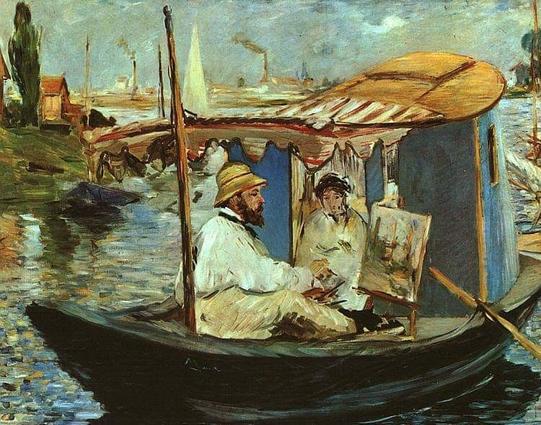 Portrait of Monet by Manet  ' Who paints on boat'' - 1874