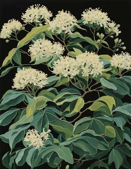 « Generated by nightcafestudio »
(The Chinese fringe tree flowers are in full bloom), with one Hyphantria cunea, botanical art, ukiyo-e, awesome color, (art nouveau)