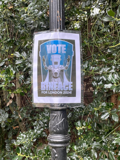 Vote Binface poster on a lamppost