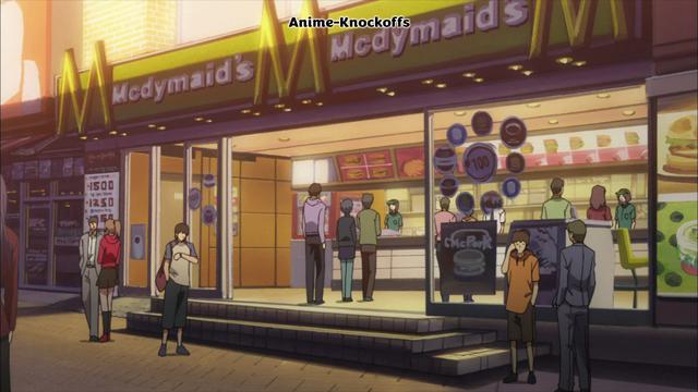 A burger chain with a sign outside with a big M and Mcdymaid's