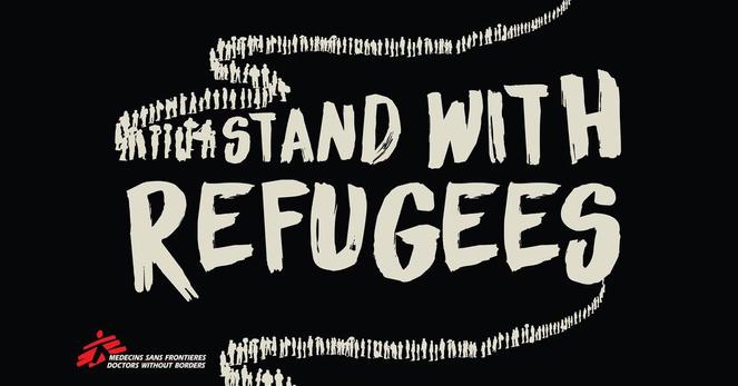 Graphic saying: Stand With Refugees.