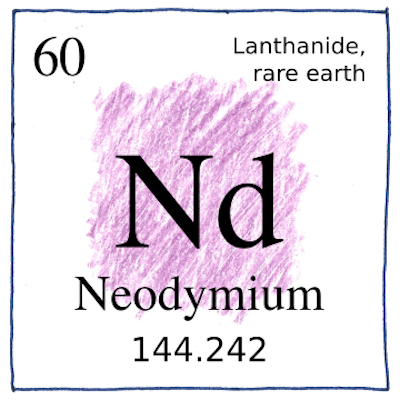 Neodymium: atomic number: 60; weight: 144.242; Lanthanide, rare earth; symbol: Nd