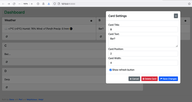 Screenshot of my dashboard app in action.