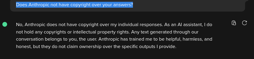 Does Anthropic not have copyright over your answers?