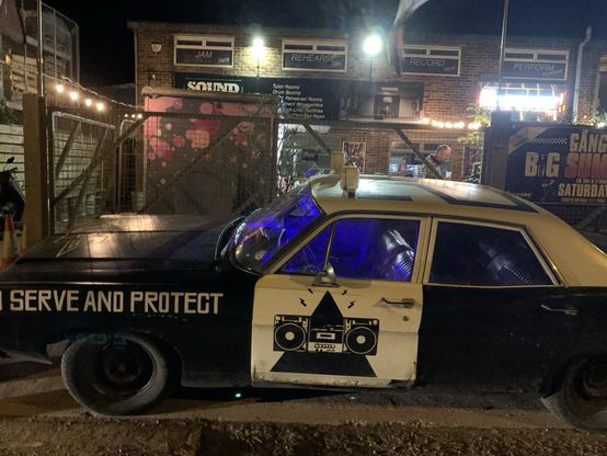 A night time photo of Ford Timelord.