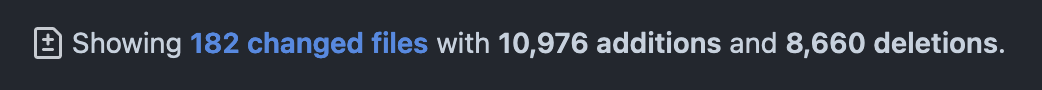 Cropped screenshot of GitHub showing the text "Showing 182 changed files with 10,976 additions and 8,660 deletions."