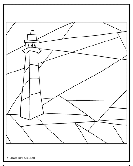 Colouring page of a lighthouse, created by Patchwork Pirate Bear.
