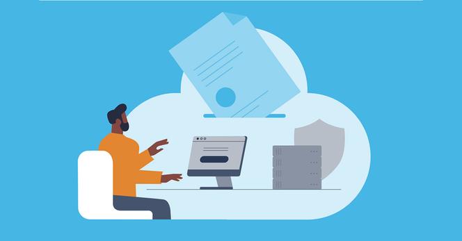 e-order illustratie, man achter de computer