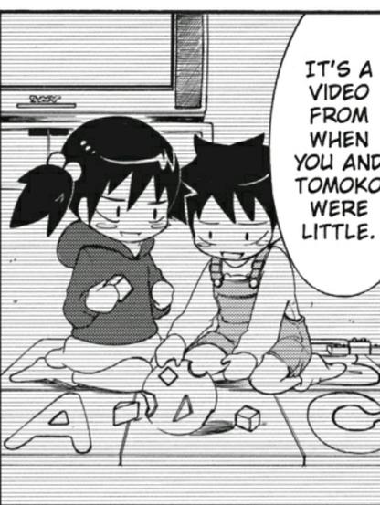 Tomoko and her brother playing with toys as little kids from back in the day