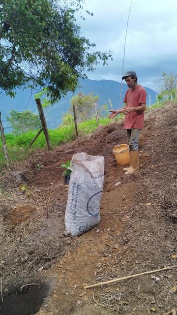 Michael stands at the edge of a hole explaining the technique and strategies he's utilizing for this stage of planting.