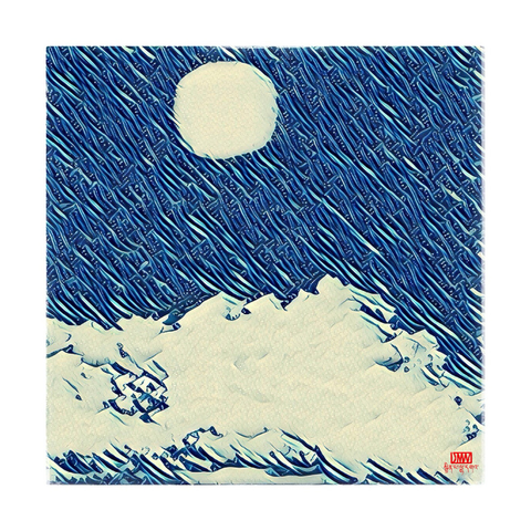 Surreal art of moon, sky, and ocean waves. Digital art by Jinpa Lhaga / JMWart