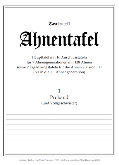 Ahnentafel-Taschenheft, Cover