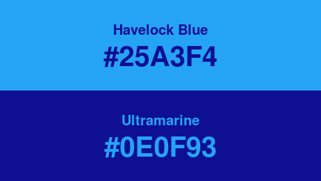 Havelock Blue (#25A3F4) and Ultramarine (#0E0F93)