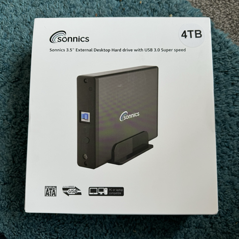 A Sonnics 4TB External HDD in its box