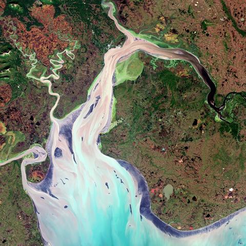 aerial photo - Alaska river mouth with sedimentation /' runoff / discharge