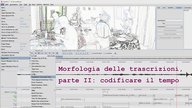 Interface of the multimedia annotator ELAN with two video stills that have been de-identifiied using a "find edges" effect