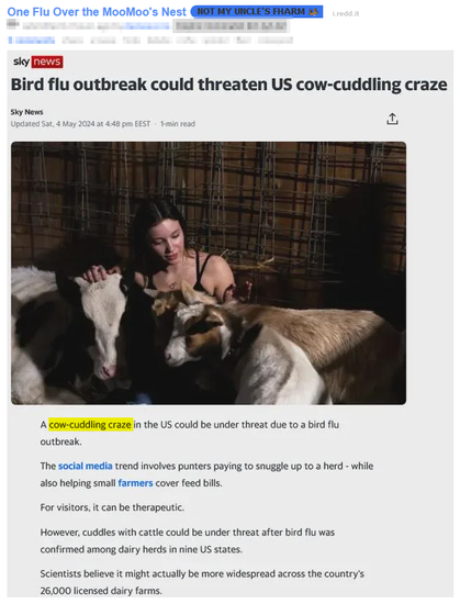 Heading area screenshot for this article: https://uk.news.yahoo.com/bird-flu-outbreak-could-threaten-115000829.html 

within a reddit screenshot from VCJ