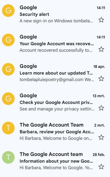 Une boîte Gmail remplie de mails google
