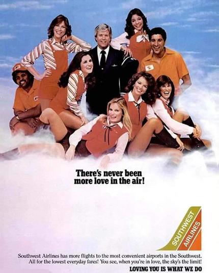 Many smiling southwest employees brace this ad