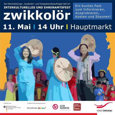Plakat vom interkulturellen und Ehrenamtsfest „zwikkolör“  der Stadt Zwickau