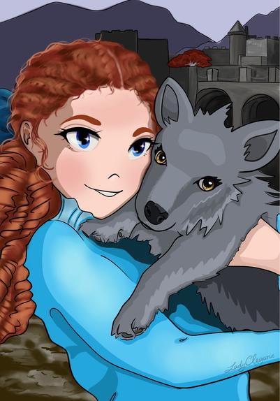 Sansa hugging Lady as a pup!